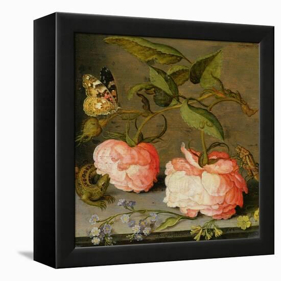 A Still Life with Roses on a Ledge-Balthasar van der Ast-Framed Premier Image Canvas