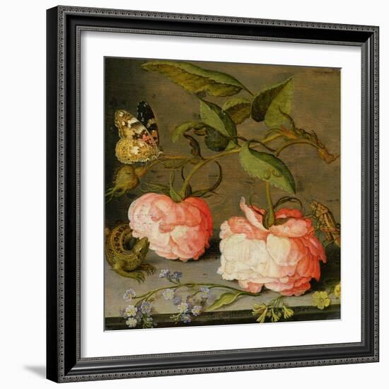 A Still Life with Roses on a Ledge-Balthasar van der Ast-Framed Giclee Print