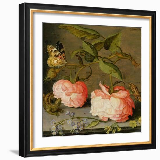 A Still Life with Roses on a Ledge-Balthasar van der Ast-Framed Giclee Print