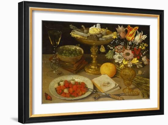 A Still Life with Strawberries on a Silver Plate, a Tazza with Sweetmeats, a Silver Gilt Bowl of…-Georg Flegel-Framed Giclee Print