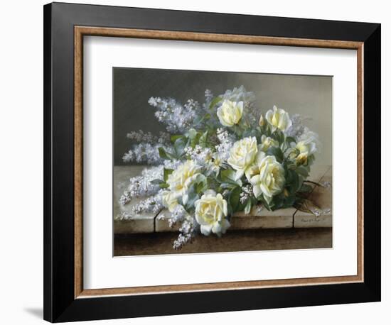 A Still Life with Yellow Roses-Raoul De Longpre-Framed Photographic Print