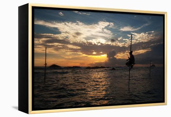 A Stilt Fisherman at Sunset-Alex Saberi-Framed Premier Image Canvas