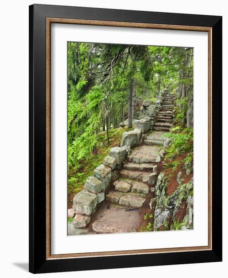 A Stone Staircase at the Thuya Gardens in Northeast Harbor, Maine, Usa-Jerry & Marcy Monkman-Framed Photographic Print