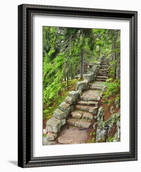 A Stone Staircase at the Thuya Gardens in Northeast Harbor, Maine, Usa-Jerry & Marcy Monkman-Framed Photographic Print