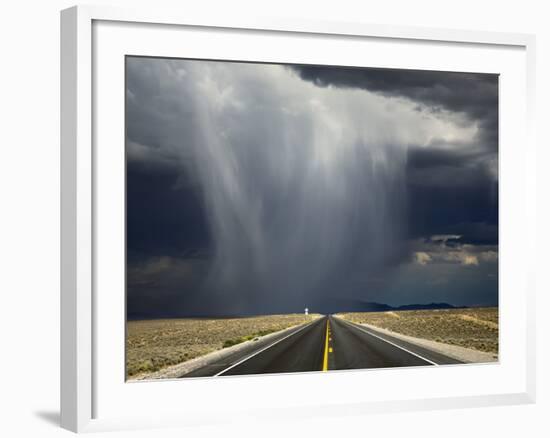 A Storm Crosses Highway 50, 'America's Loneliest Road'.-Jon Hicks-Framed Photographic Print