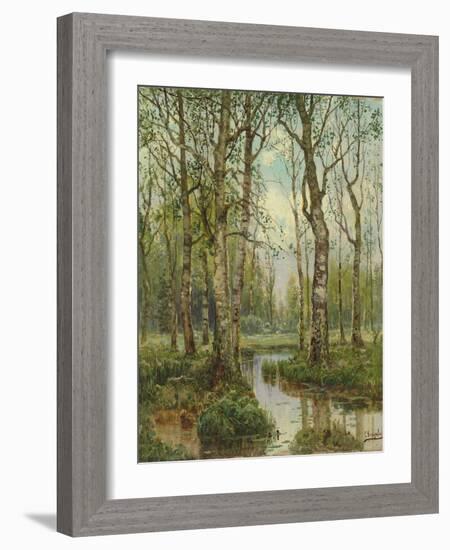 A Stream Running Through a Birch Wood-Semyon Fedorov-Framed Giclee Print