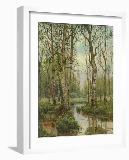 A Stream Running Through a Birch Wood-Semyon Fedorov-Framed Giclee Print