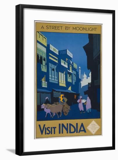 A Street by Moonlight - Visit India-null-Framed Giclee Print