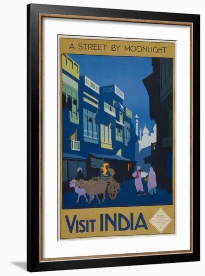 A Street by Moonlight - Visit India-null-Framed Giclee Print