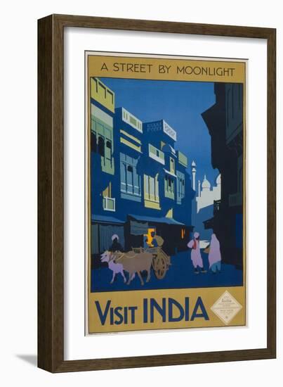 A Street by Moonlight - Visit India-null-Framed Giclee Print