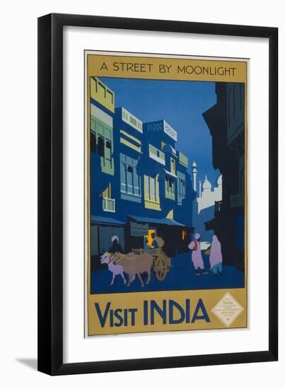 A Street by Moonlight - Visit India-null-Framed Giclee Print