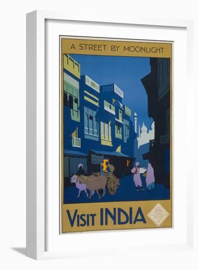 A Street by Moonlight - Visit India-null-Framed Giclee Print