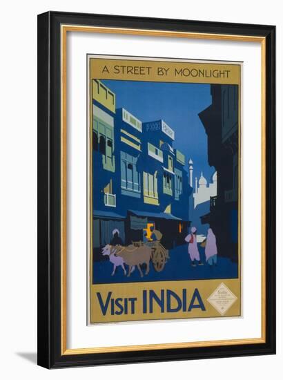 A Street by Moonlight - Visit India-null-Framed Giclee Print