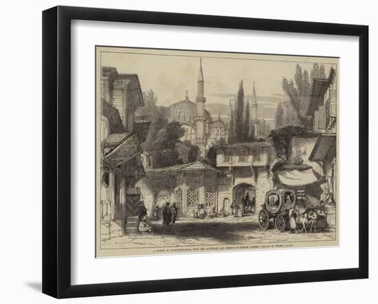 A Street in Constantinople, with the Fountain and Mosque of Sultan Achmet-Thomas Allom-Framed Giclee Print