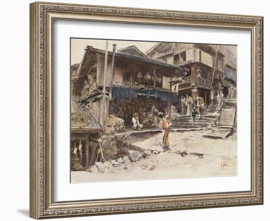 A Street in Ikao, Japan I, 1890 (W/C & Gouache over Pencil on Paper)-Robert Frederick Blum-Framed Giclee Print