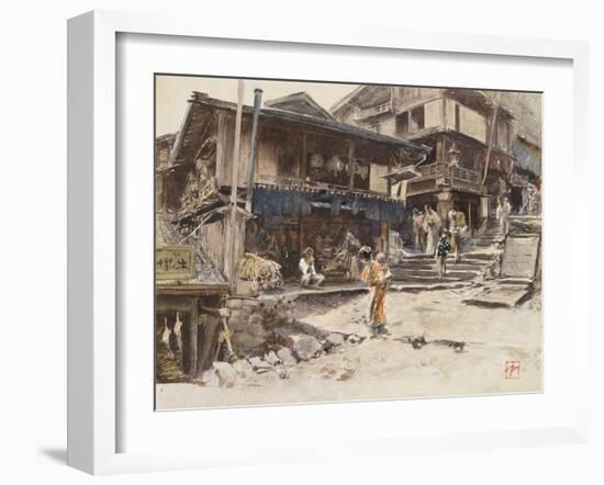 A Street in Ikao, Japan I, 1890 (W/C & Gouache over Pencil on Paper)-Robert Frederick Blum-Framed Giclee Print