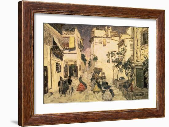 A Street in Seville, Sketch for the Stage Set for Bizet's Opera 'Carmen', 1906-Aleksandr Jakovlevic Golovin-Framed Giclee Print