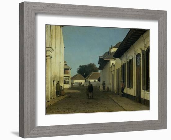 A Street in the Old Part of Batavia, Street and Leaning Against the Walls, Some Natives-Jan Weissenbruch-Framed Art Print