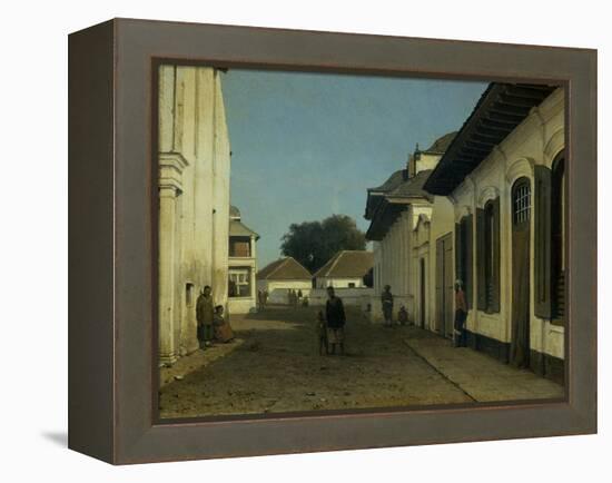 A Street in the Old Part of Batavia, Street and Leaning Against the Walls, Some Natives-Jan Weissenbruch-Framed Stretched Canvas