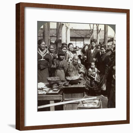 A Street Performer with a Monkey Amusing the Crowd, Kobe, Japan, 1896-Underwood & Underwood-Framed Photographic Print