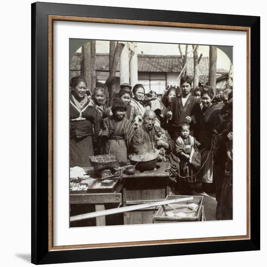 A Street Performer with a Monkey Amusing the Crowd, Kobe, Japan, 1896-Underwood & Underwood-Framed Photographic Print