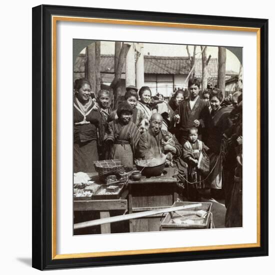 A Street Performer with a Monkey Amusing the Crowd, Kobe, Japan, 1896-Underwood & Underwood-Framed Photographic Print