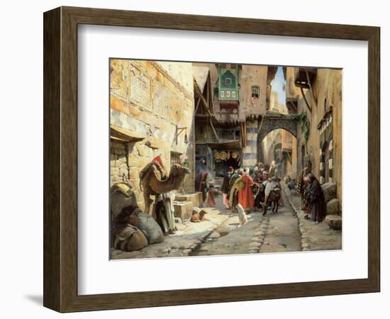 A Street Scene, Damascus (Oil on Panel)-Gustave Bauernfeind-Framed Giclee Print