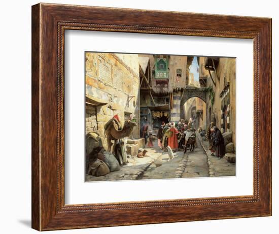 A Street Scene, Damascus (Oil on Panel)-Gustave Bauernfeind-Framed Giclee Print