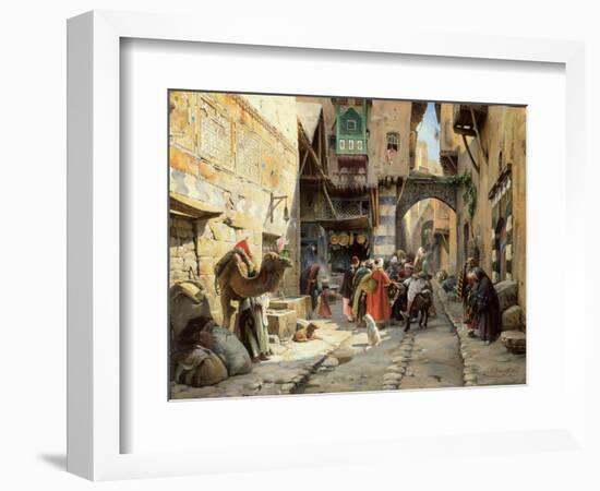 A Street Scene, Damascus (Oil on Panel)-Gustave Bauernfeind-Framed Giclee Print