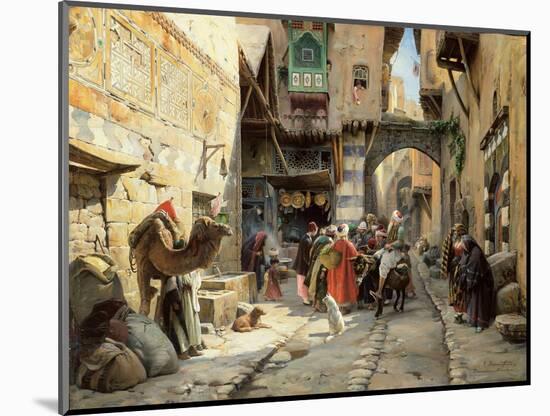 A Street Scene, Damascus (Oil on Panel)-Gustave Bauernfeind-Mounted Giclee Print