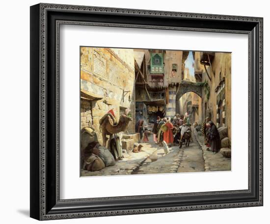 A Street Scene, Damascus (Oil on Panel)-Gustave Bauernfeind-Framed Giclee Print