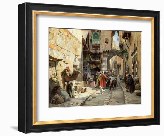 A Street Scene, Damascus (Oil on Panel)-Gustave Bauernfeind-Framed Giclee Print