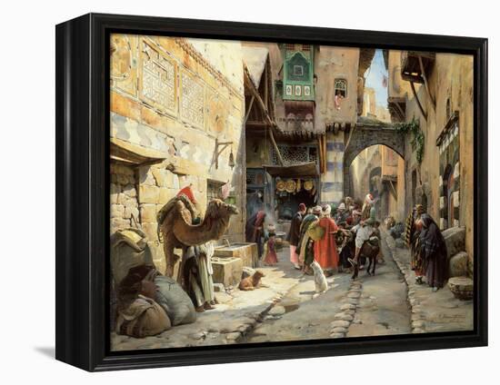 A Street Scene, Damascus (Oil on Panel)-Gustave Bauernfeind-Framed Premier Image Canvas
