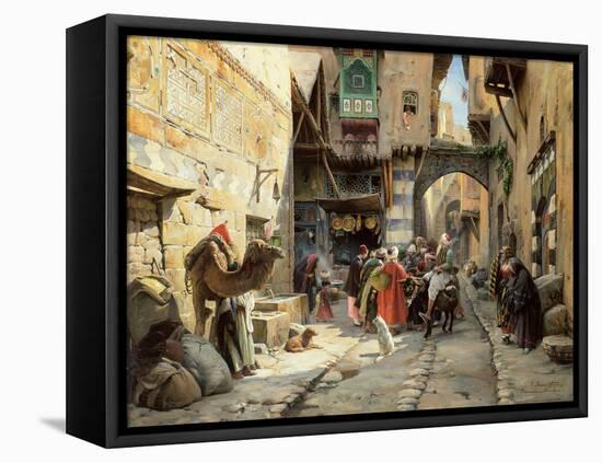 A Street Scene, Damascus (Oil on Panel)-Gustave Bauernfeind-Framed Premier Image Canvas