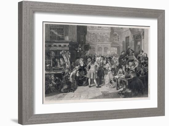 A Street Scene in London at the Time of the 'south Sea Bubble'-null-Framed Art Print