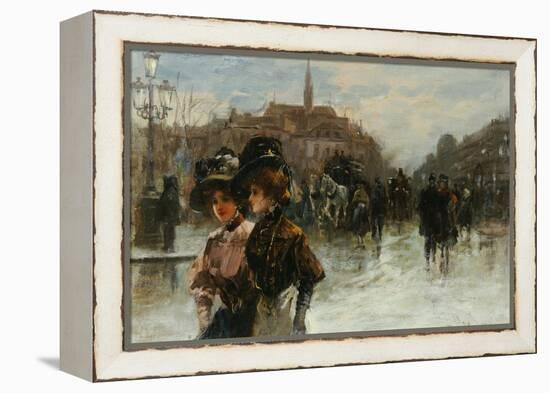 A Street Scene with Elegant Ladies, Paris-Max Lugi-Framed Premier Image Canvas