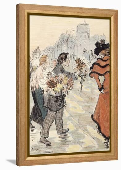 A Street Scene with Flower Vendors-Théophile Alexandre Steinlen-Framed Premier Image Canvas