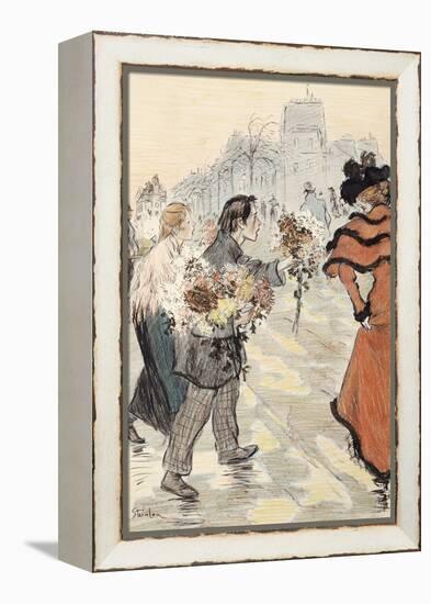 A Street Scene with Flower Vendors-Théophile Alexandre Steinlen-Framed Premier Image Canvas