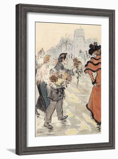 A Street Scene with Flower Vendors-Théophile Alexandre Steinlen-Framed Giclee Print