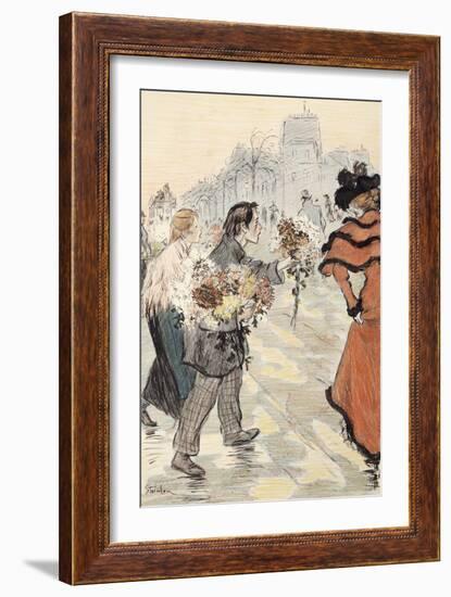 A Street Scene with Flower Vendors-Théophile Alexandre Steinlen-Framed Giclee Print