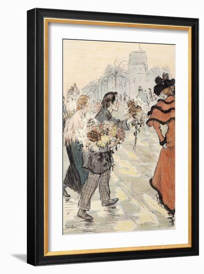 A Street Scene with Flower Vendors-Théophile Alexandre Steinlen-Framed Giclee Print