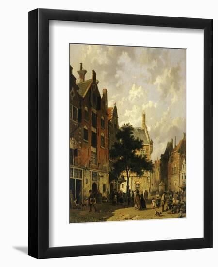 A Street Scene with Numerous Figures-Adrianus Eversen-Framed Giclee Print