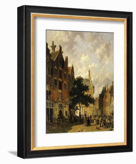 A Street Scene with Numerous Figures-Adrianus Eversen-Framed Giclee Print