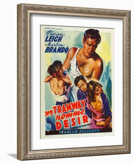 A Streetcar Named Desire, Belgian Movie Poster, 1951-null-Framed Art Print