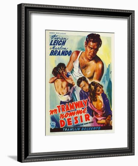 A Streetcar Named Desire, Belgian Movie Poster, 1951-null-Framed Art Print