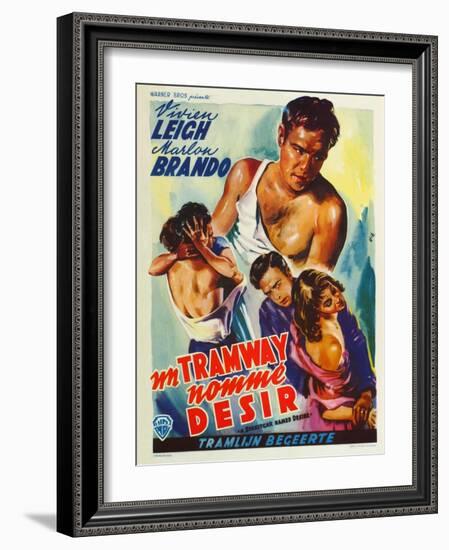 A Streetcar Named Desire, Belgian Movie Poster, 1951-null-Framed Art Print