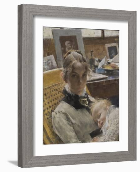 A Studio Idyll: The Artist's Wife and their Daughter Suzanne, 1885-Carl Larsson-Framed Giclee Print