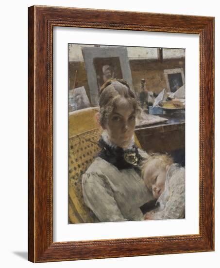 A Studio Idyll: The Artist's Wife and their Daughter Suzanne, 1885-Carl Larsson-Framed Giclee Print