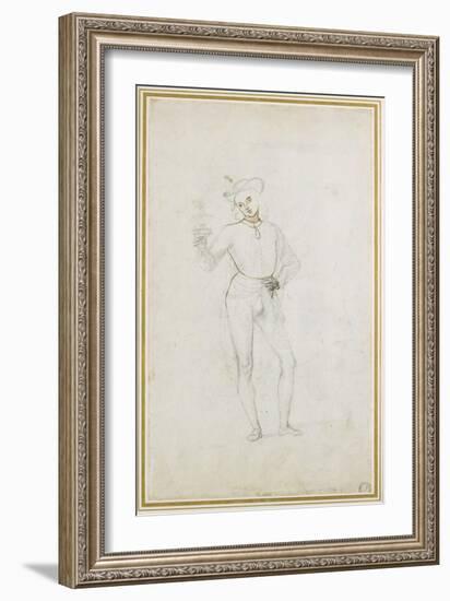 A Study for a Figure in an Adoration of the Magi (Black Chalk with Pen and Brown Ink on White Paper-Pietro Perugino-Framed Giclee Print