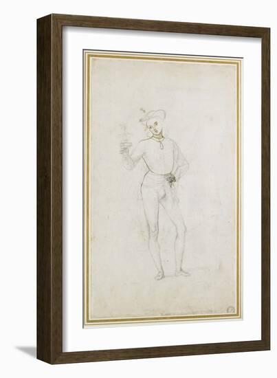 A Study for a Figure in an Adoration of the Magi (Black Chalk with Pen and Brown Ink on White Paper-Pietro Perugino-Framed Giclee Print